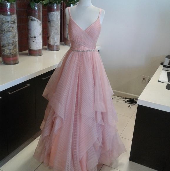 Jovani Dresses & Skirts - Jovani 57958 Blush Embellished Belt V-neck